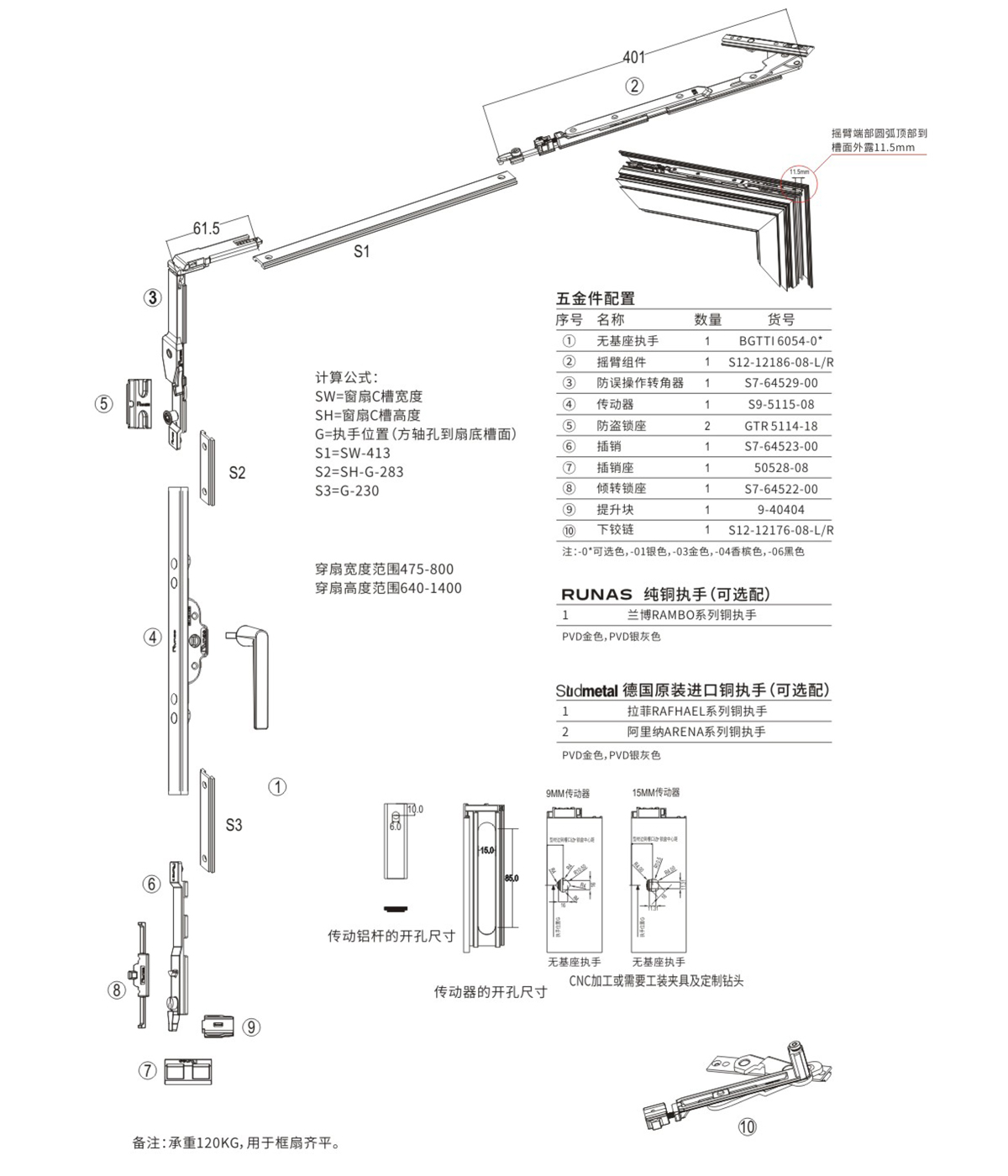 S12內(nèi)開內(nèi)倒窗五金配置方案